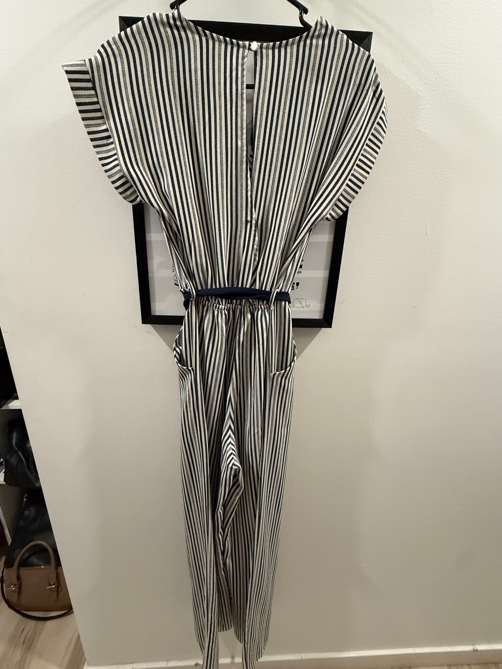 Monteau Navy and Beige Striped Jumpsuit - Picture 4 of 5